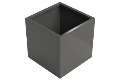 A metal cube industrial sized plant pot